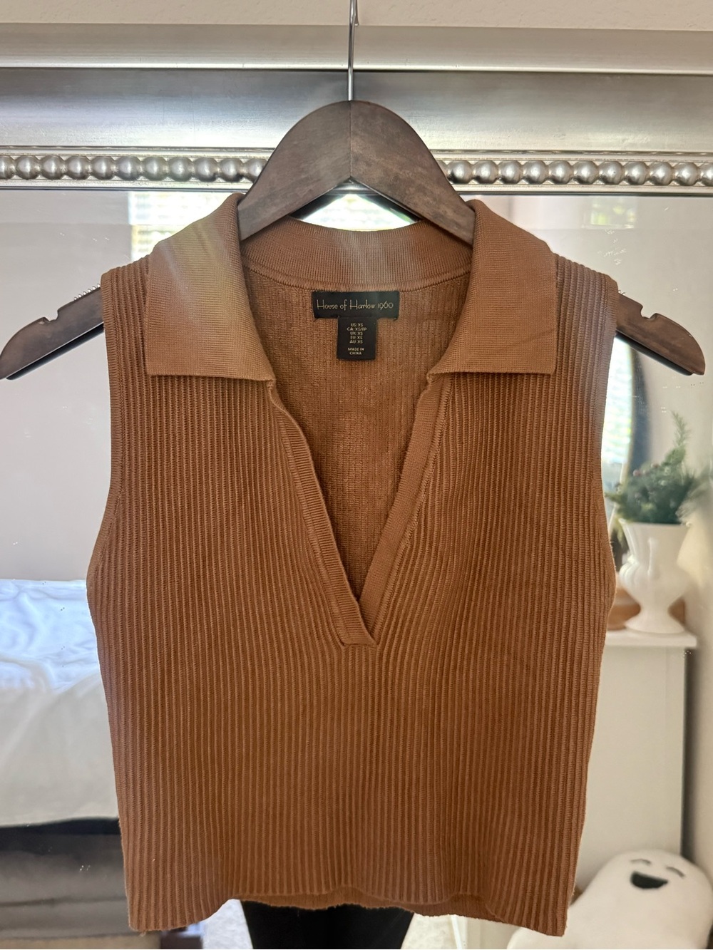 House of Harlow 1960 Sleeveless Ribbed Polo Tank - Brown stretchy viscose